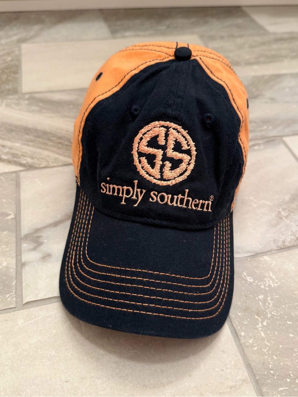 Simply Southern Womens Navy Pink Baseball Cap Adjustable Hat Beach Outdoor